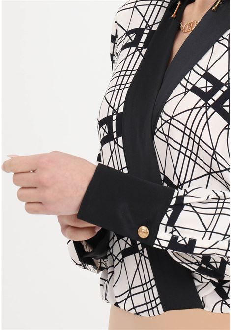 Butter and black women's shirt with crossed bodysuit in printed viscose georgette ELISABETTA FRANCHI | CBS0241E2E84